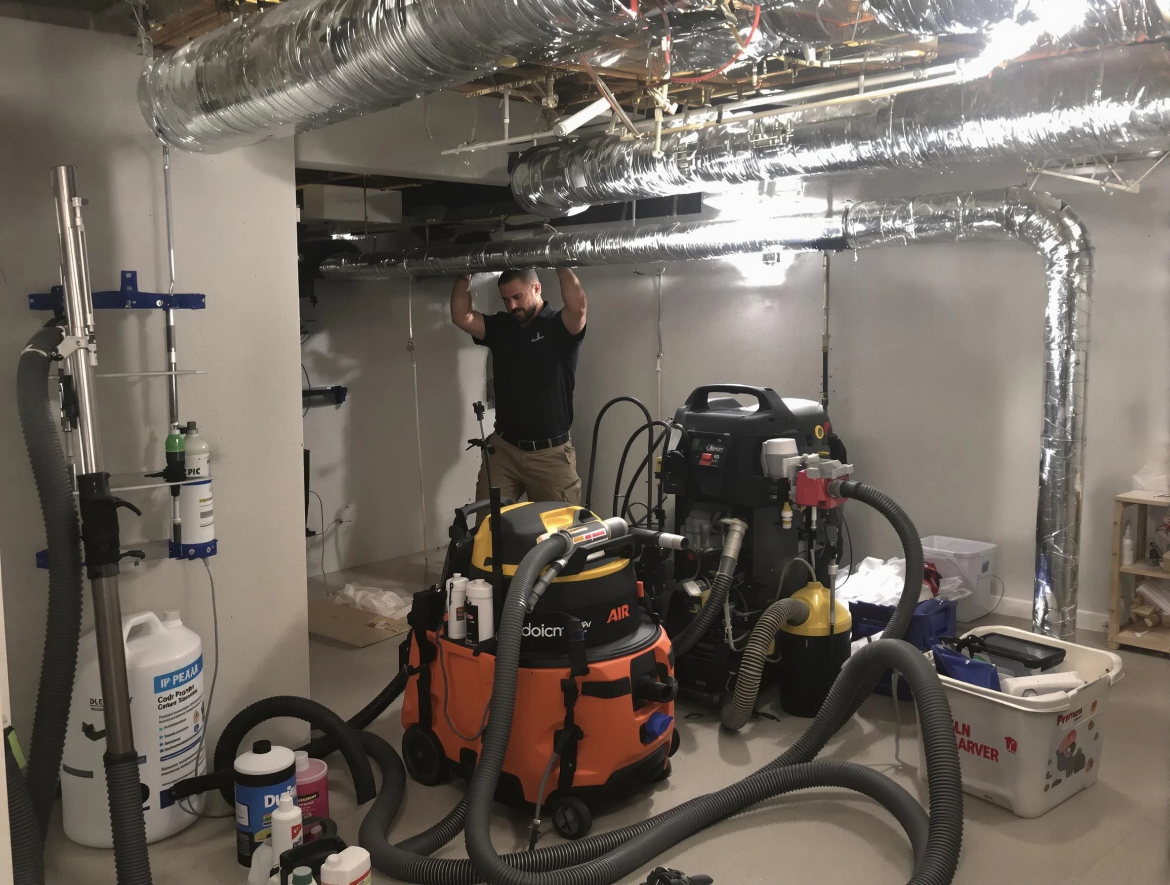 Morgan Air Duct Cleaning specialist performing professional mold removal from air ducts using safety equipment in Morgan