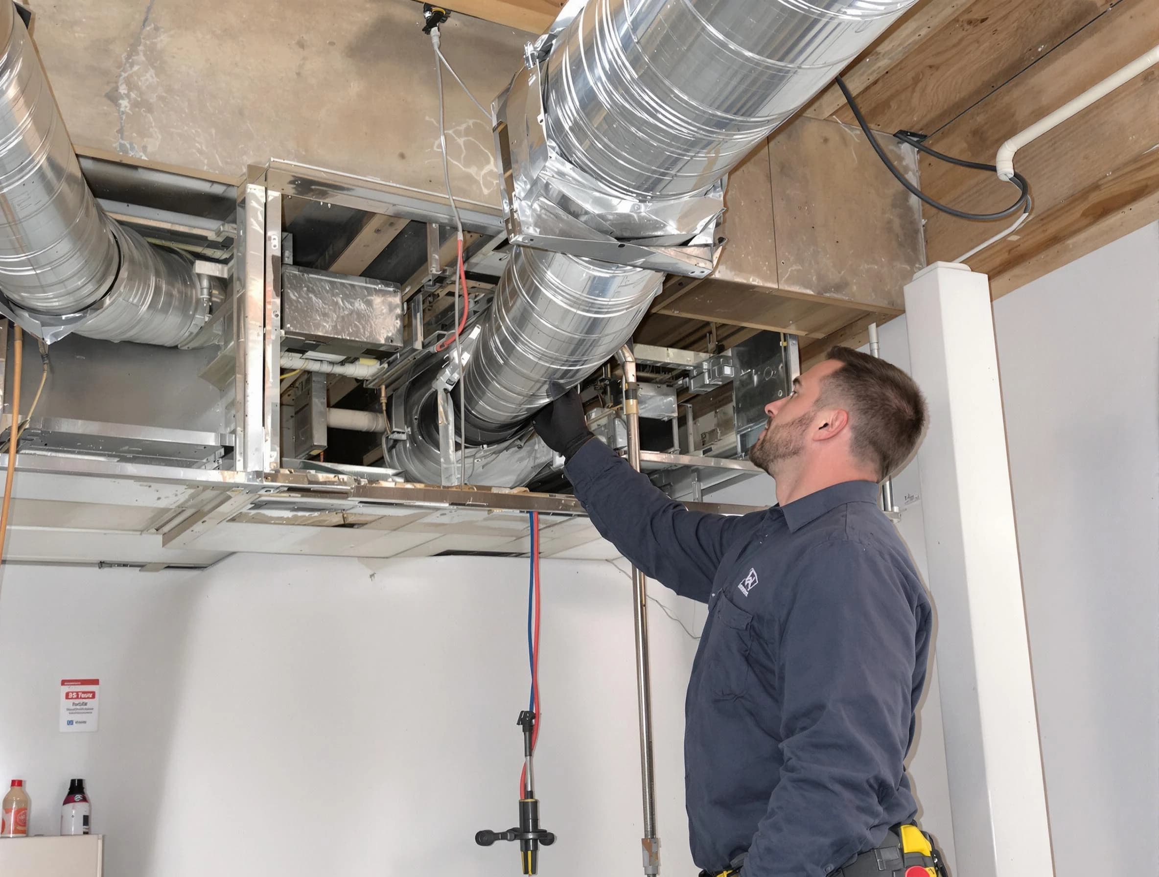 Morgan Air Duct Cleaning technician performing professional air duct repair using specialized tools in Morgan