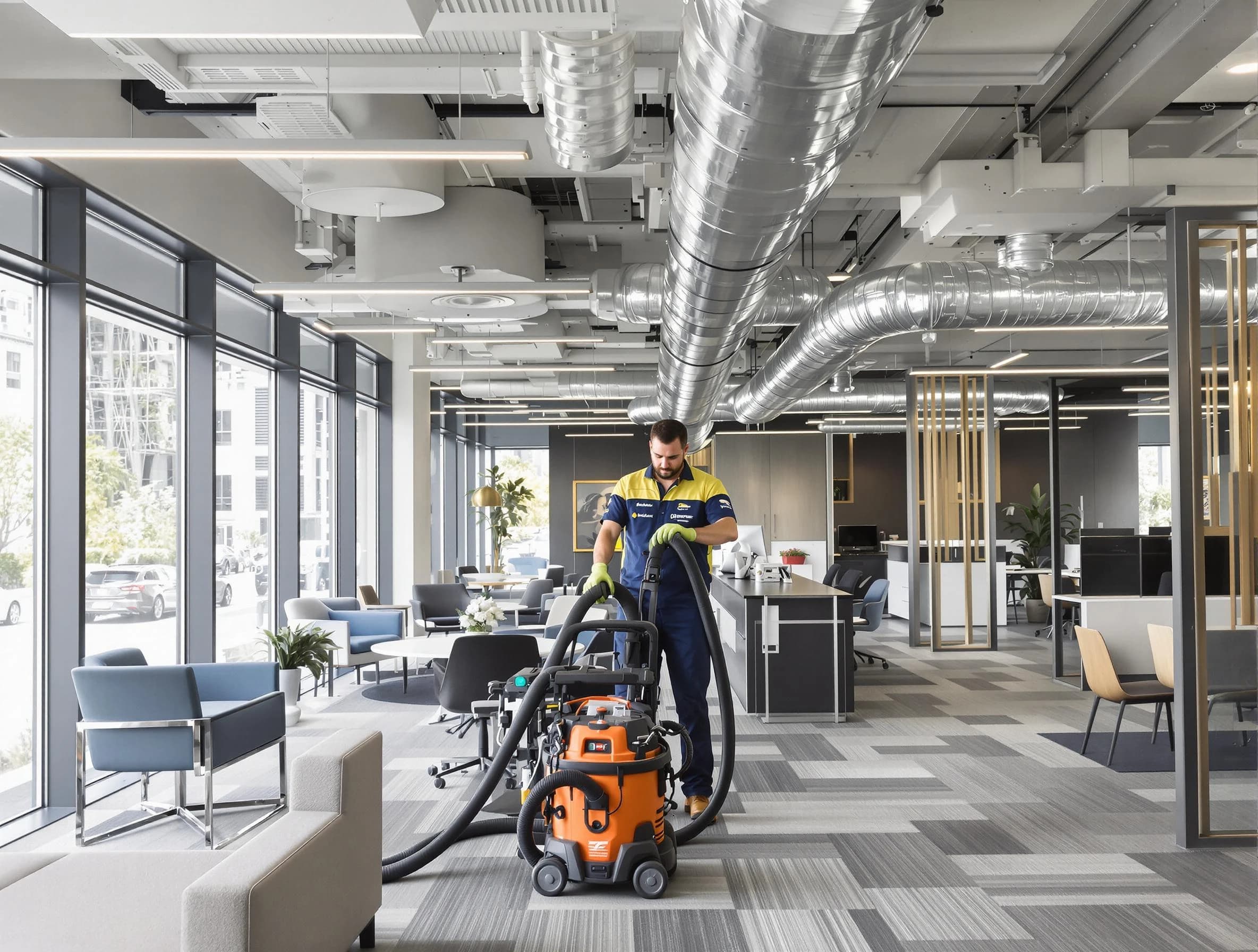 Morgan Air Duct Cleaning team performing thorough commercial duct cleaning at a Morgan business center