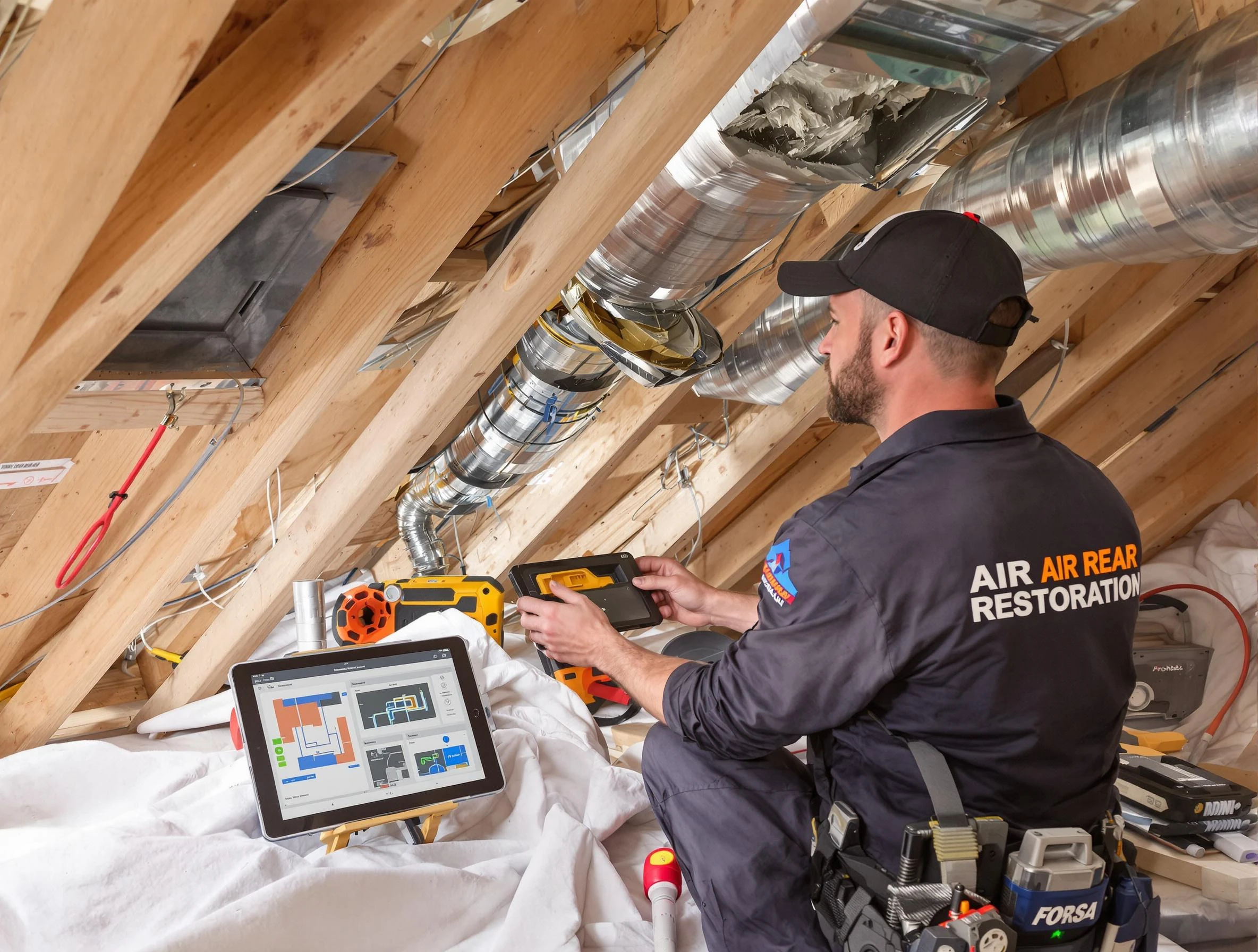 Morgan Air Duct Cleaning technician performing precise duct repair work in Morgan