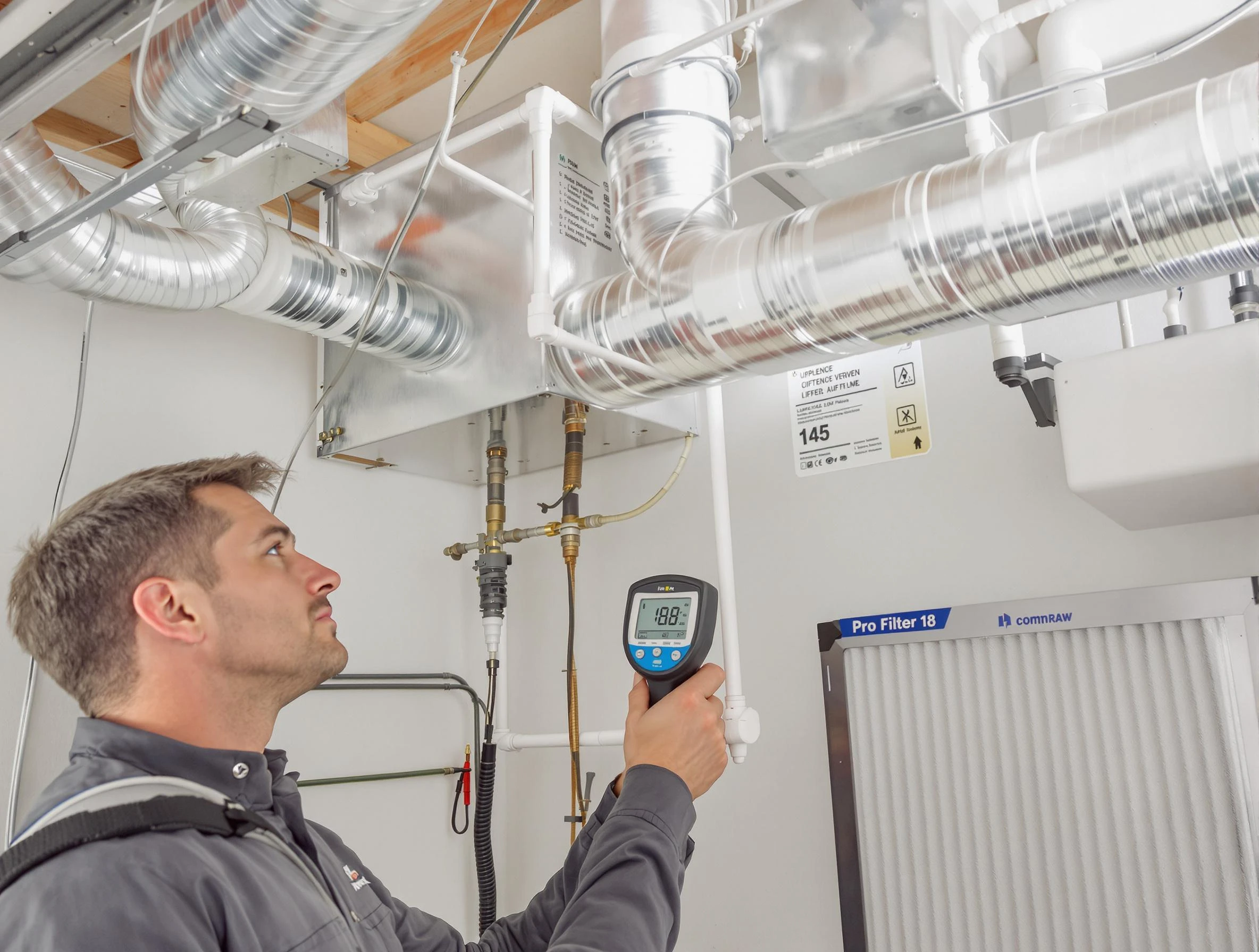 Morgan Air Duct Cleaning expert conducting detailed filter system inspection using diagnostic tools in Morgan
