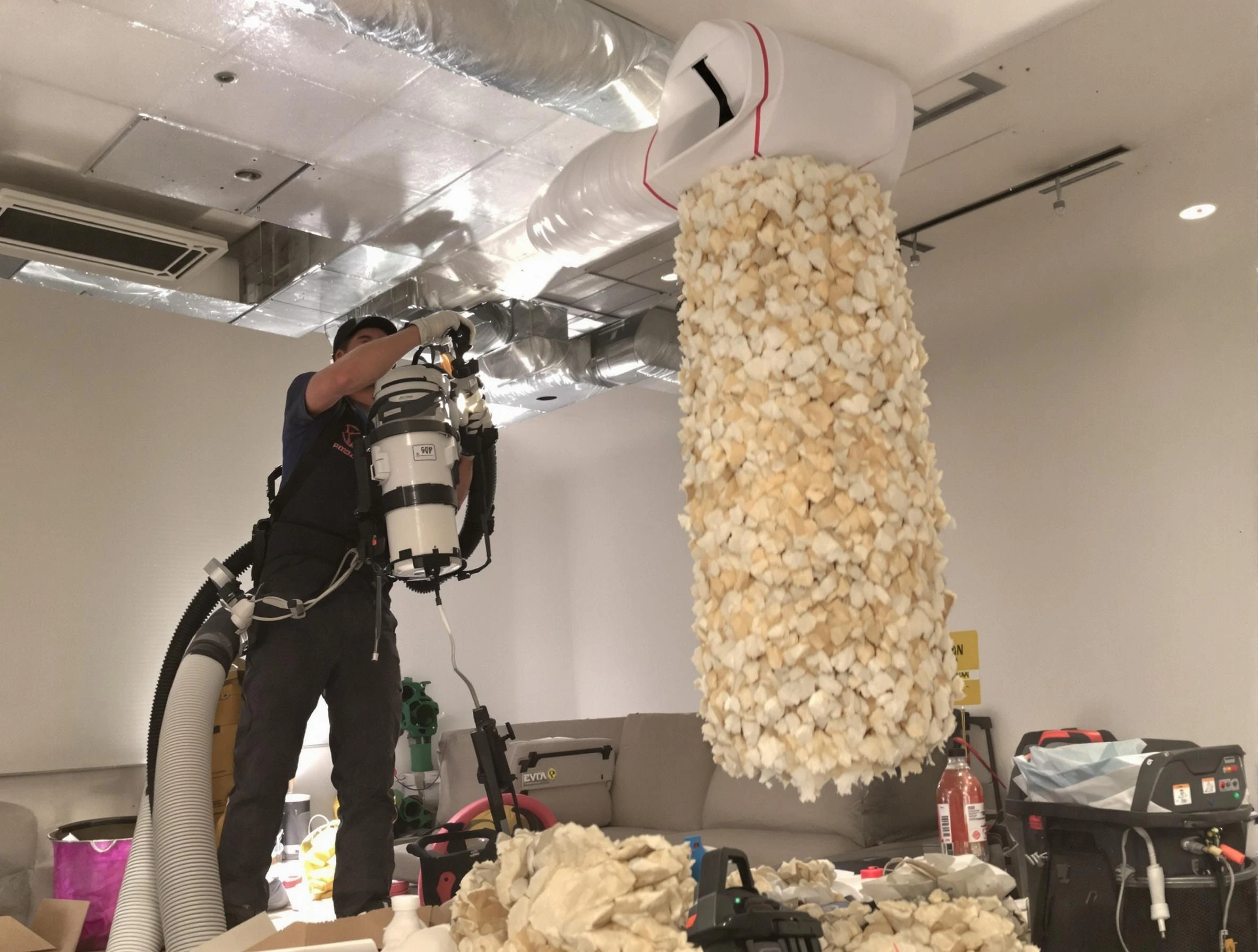Morgan Air Duct Cleaning technician performing precision vacuum insulation removal in a residential property in Morgan